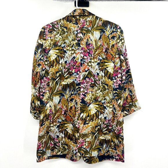 Zara Basic Navy All Over Floral Print Silky 3/4 Sleeve Open Blazer Women Medium - Picture 6 of 6